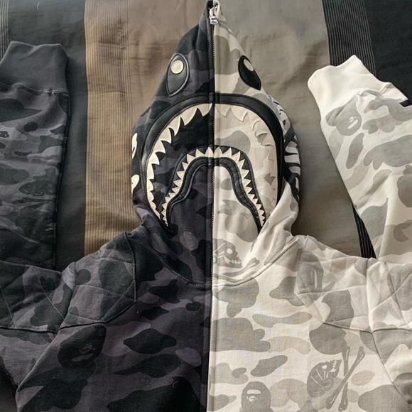 bape black and white shark hoodie
